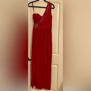 NWT LAUNDRY BY SHELLI SEGAL ONE SHOULDER FORMAL LONG GOWN IN RED SZ 6 US